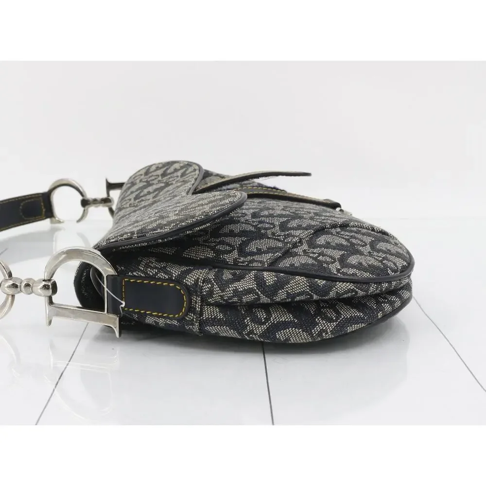 Christian Dior Saddle Bag Vintage Trotter Blue Diorissimo Shoulder Purse Oblique - Picture 8 of 15